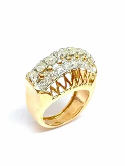 Bague ancienne jarretière en or jaune 18 carats et diamants taille ancienne
