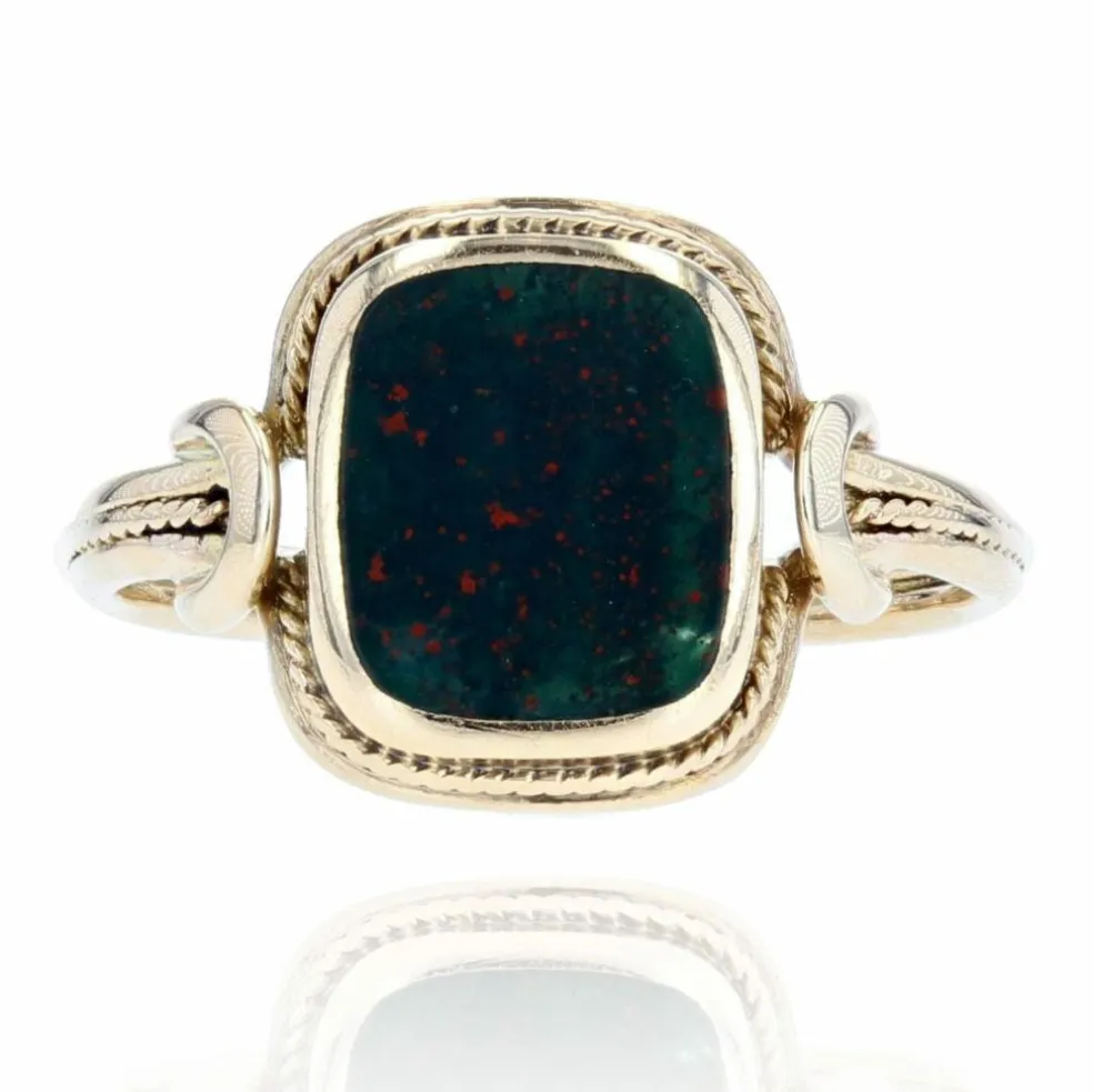 Bague ancienne jaspe sanguin et or
