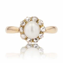 Bague ancienne marguerite perle fine et diamants