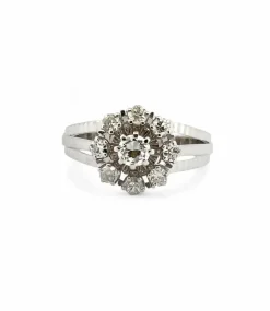 Bague ancienne marguerite or blanc et diamants