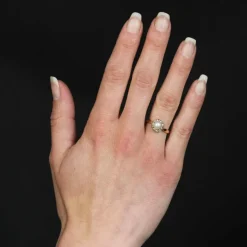 Bague ancienne marguerite perle fine et diamants