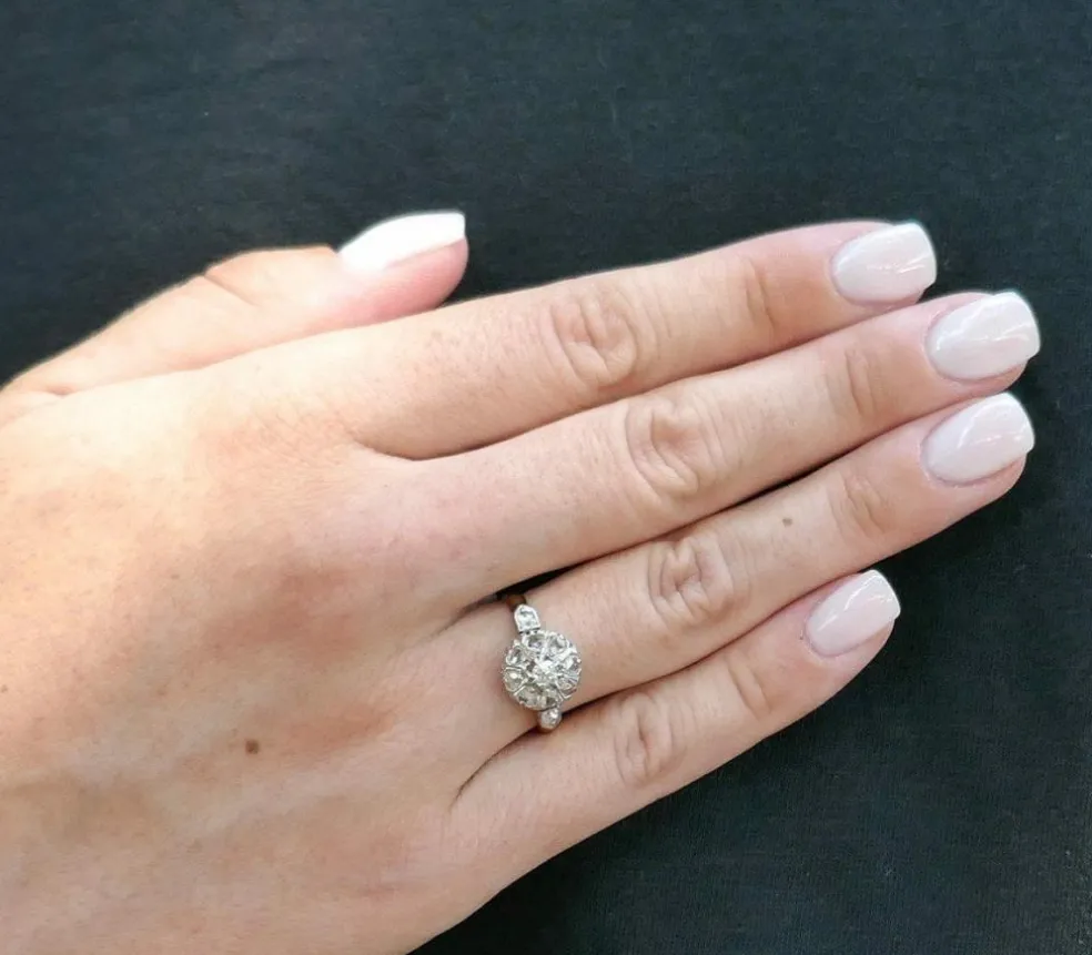 Bague Ancienne Marguerite Diamant taille ancienne et Diamants taille rose
