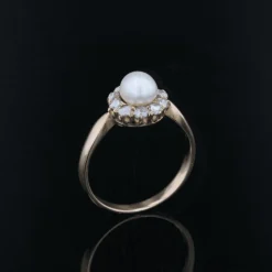 Bague ancienne marguerite perle fine et diamants