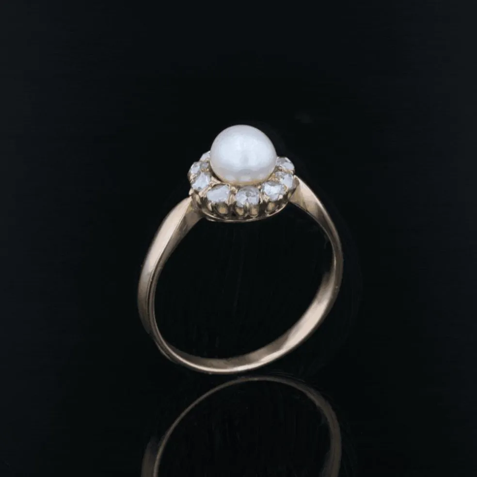 Bague ancienne marguerite perle fine et diamants