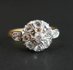 Bague Ancienne Marguerite Diamant taille ancienne et Diamants taille rose