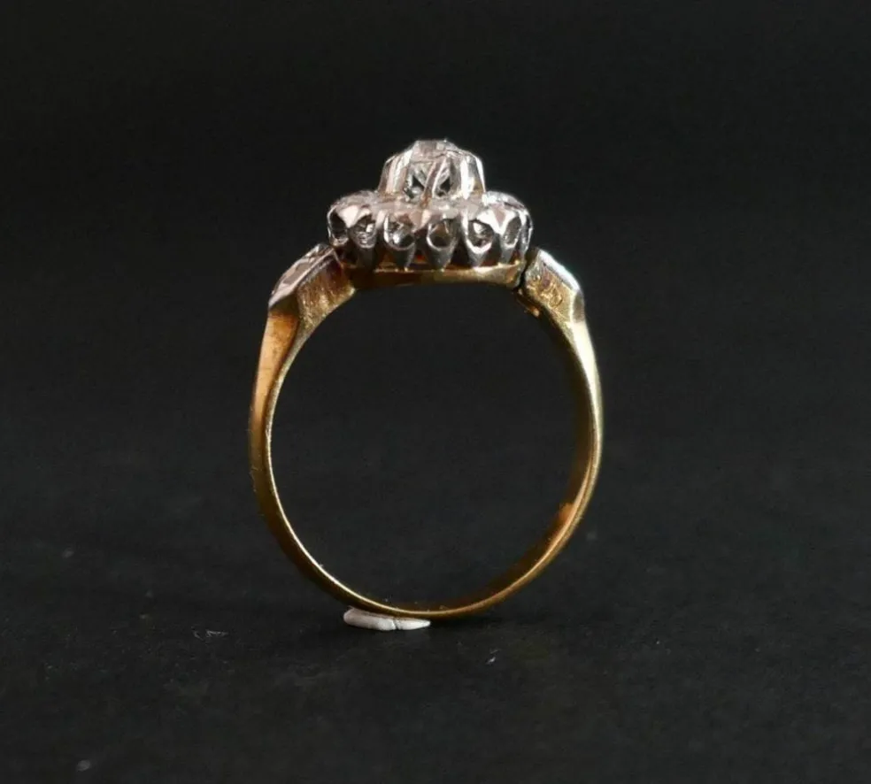 Bague Ancienne Marguerite Diamant taille ancienne et Diamants taille rose