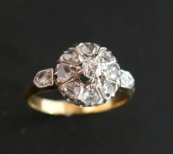 Bague Ancienne Marguerite Diamant taille ancienne et Diamants taille rose