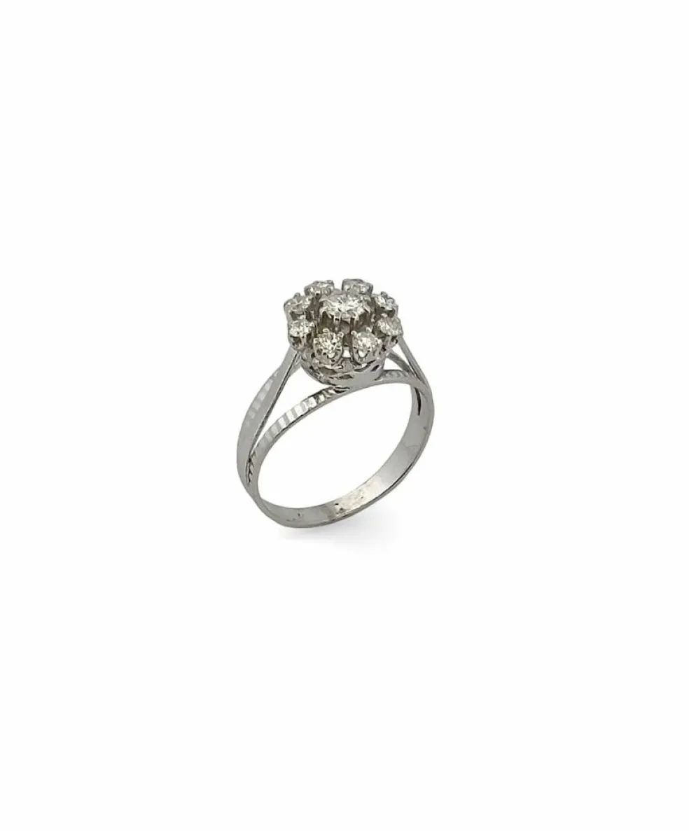 Bague ancienne marguerite or blanc et diamants