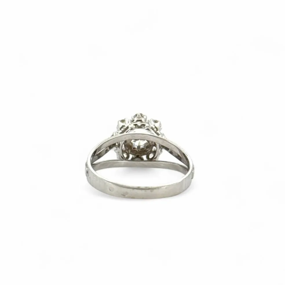 Bague ancienne marguerite or blanc et diamants