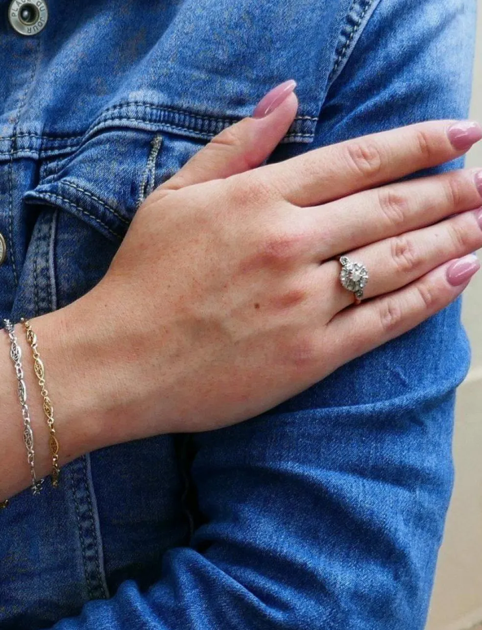 Bague Ancienne Marguerite Diamant taille ancienne et Diamants taille rose