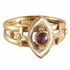 BAGUE ANCIENNE MARQUISE EMAIL AMETHYSTE PERLES