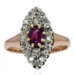 Bague ancienne marquise grenat et diamants