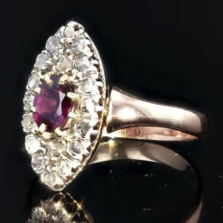 Bague ancienne marquise grenat et diamants