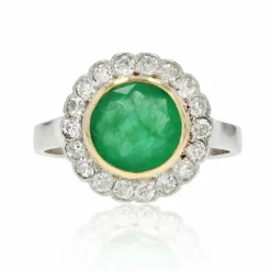 Bague ancienne émeraude diamants ronde