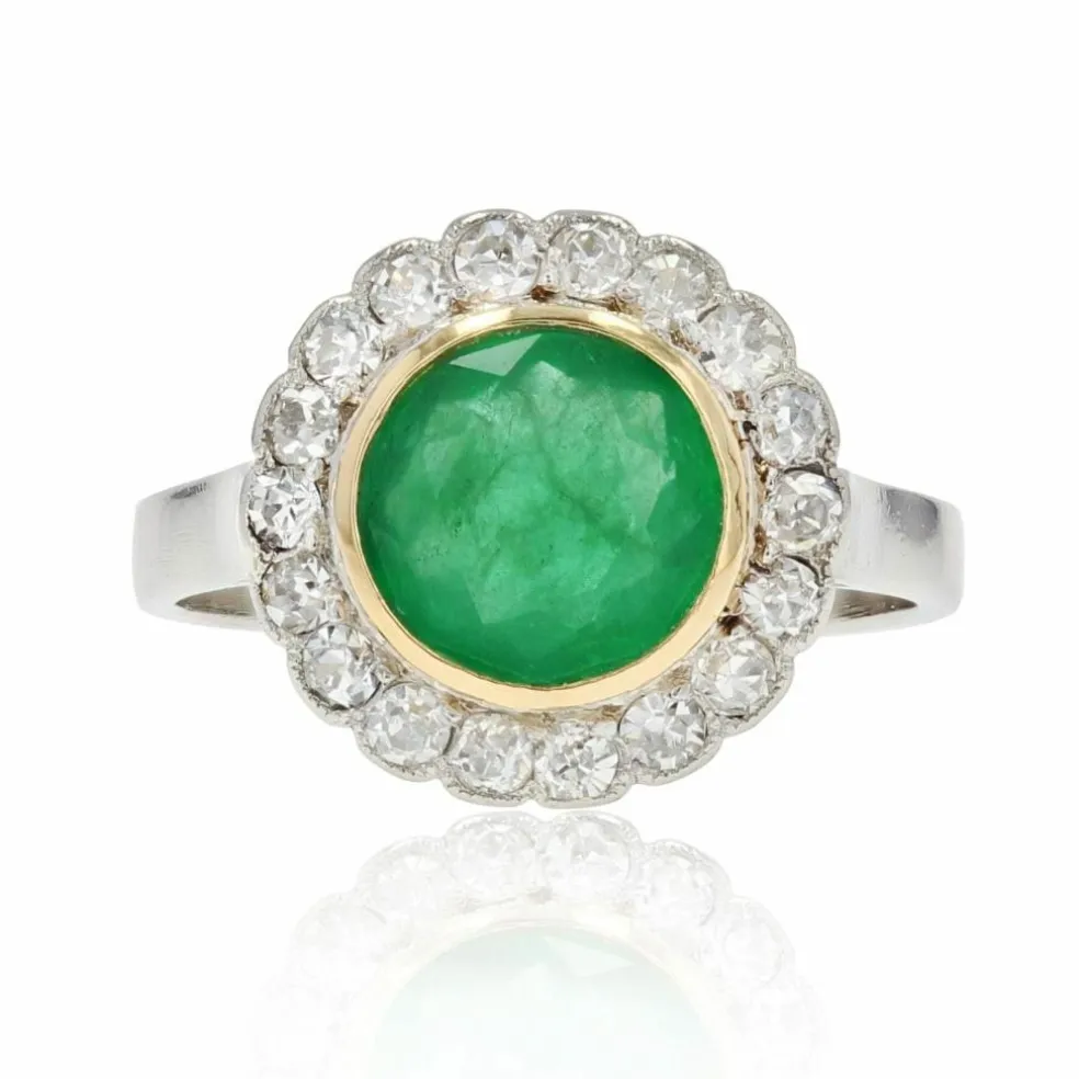Bague ancienne émeraude diamants ronde