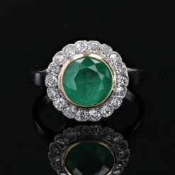 Bague ancienne émeraude diamants ronde