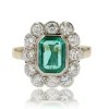 Bague ancienne émeraude et diamants rectangulaire