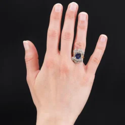 Bague ancienne Napoléon III saphir diamants