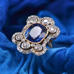 Bague ancienne Napoléon III saphir diamants