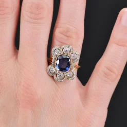 Bague ancienne Napoléon III saphir diamants