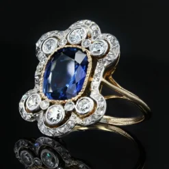 Bague ancienne Napoléon III saphir diamants