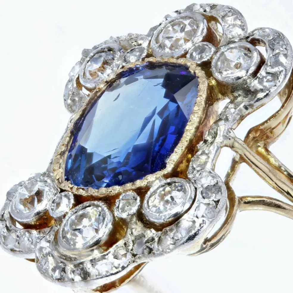 Bague ancienne Napoléon III saphir diamants