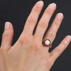 Bague ancienne opale et rubis calibrés
