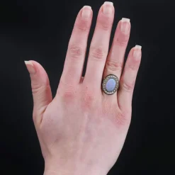 Bague ancienne opale perles fines émail