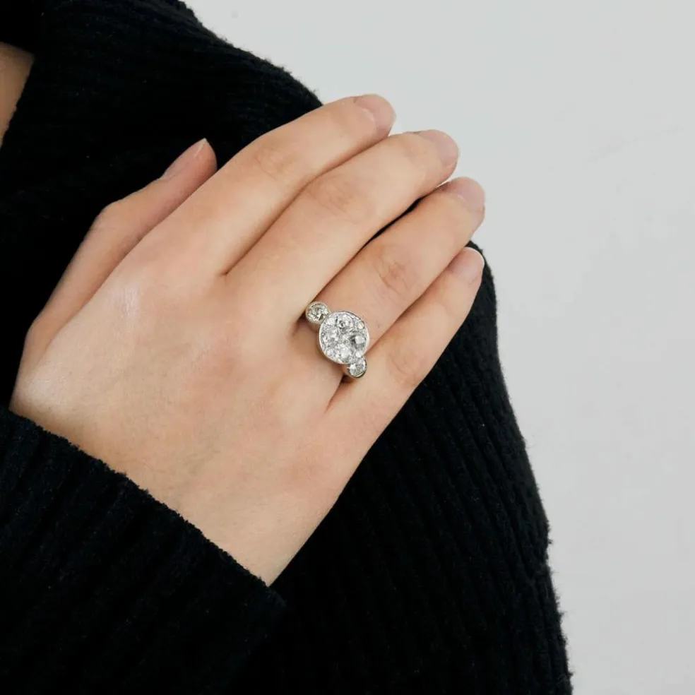 Bague ancienne or blanc et diamants