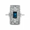 Bague Ancienne Or Blanc Platine Saphir Diamants Circa 1910