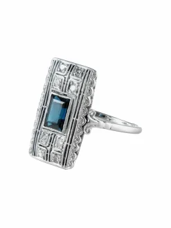 Bague Ancienne Or Blanc Platine Saphir Diamants Circa 1910