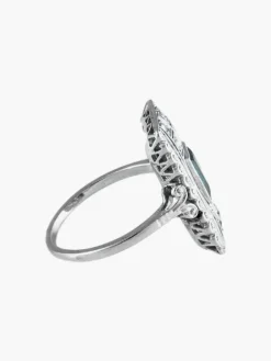 Bague Ancienne Or Blanc Platine Saphir Diamants Circa 1910