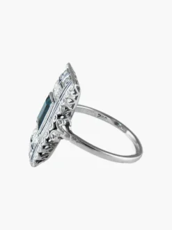 Bague Ancienne Or Blanc Platine Saphir Diamants Circa 1910