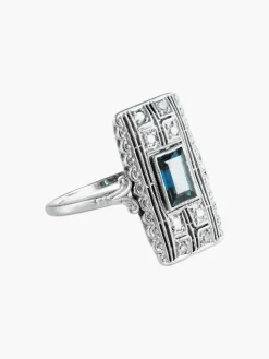 Bague Ancienne Or Blanc Platine Saphir Diamants Circa 1910