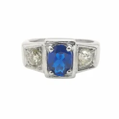 Bague ancienne or blanc saphir & diamants
