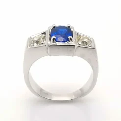 Bague ancienne or blanc saphir & diamants