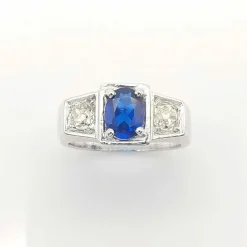 Bague ancienne or blanc saphir & diamants
