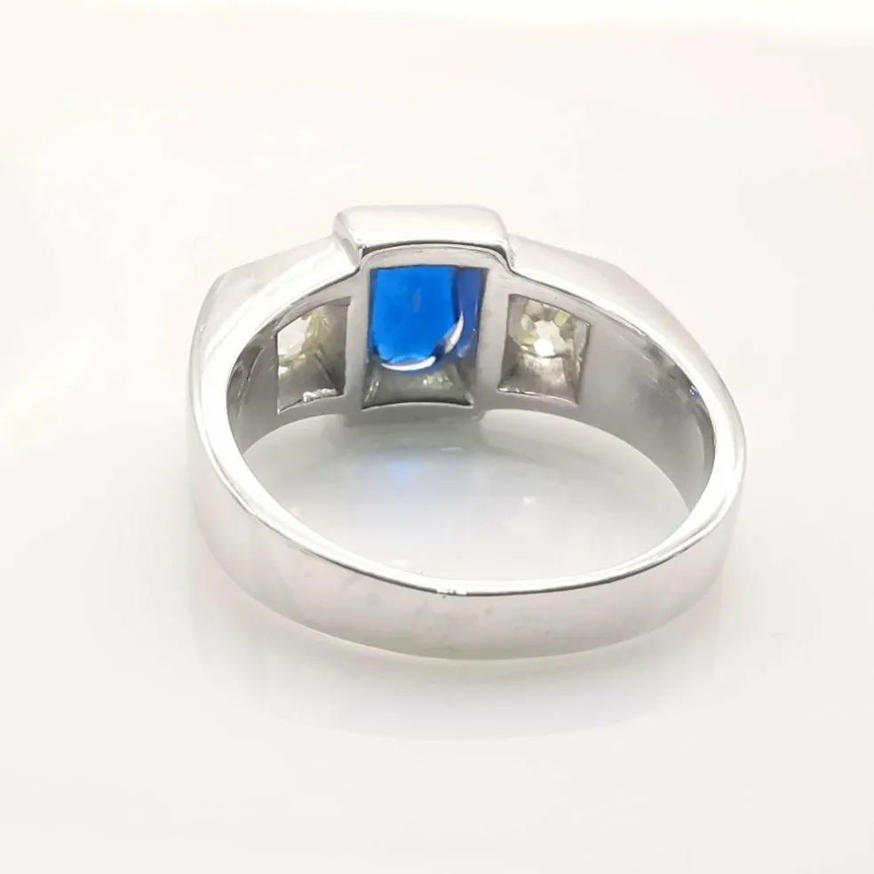 Bague ancienne or blanc saphir & diamants