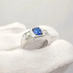 Bague ancienne or blanc saphir & diamants