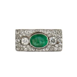 BAGUE ANCIENNE OR, DIAMANTS & EMERAUDE