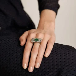 BAGUE ANCIENNE OR, DIAMANTS & EMERAUDE