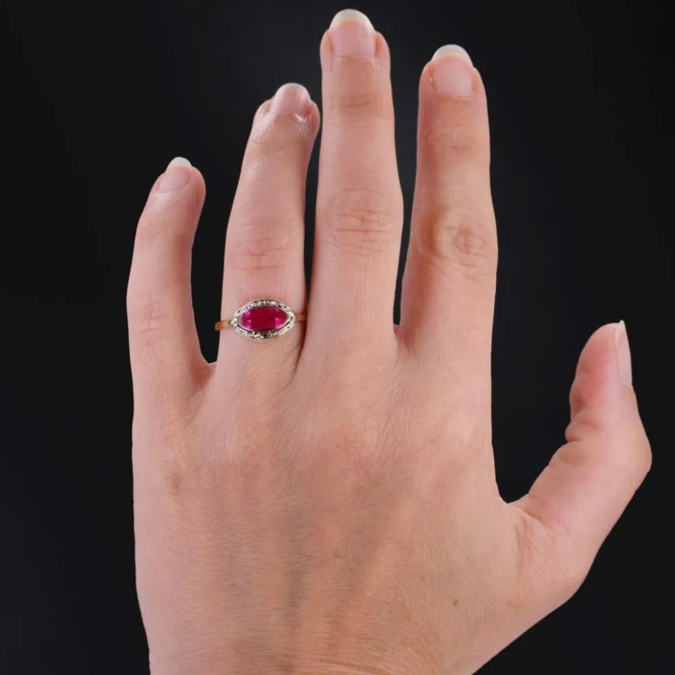 Bague ancienne or et rubis de synthèse
