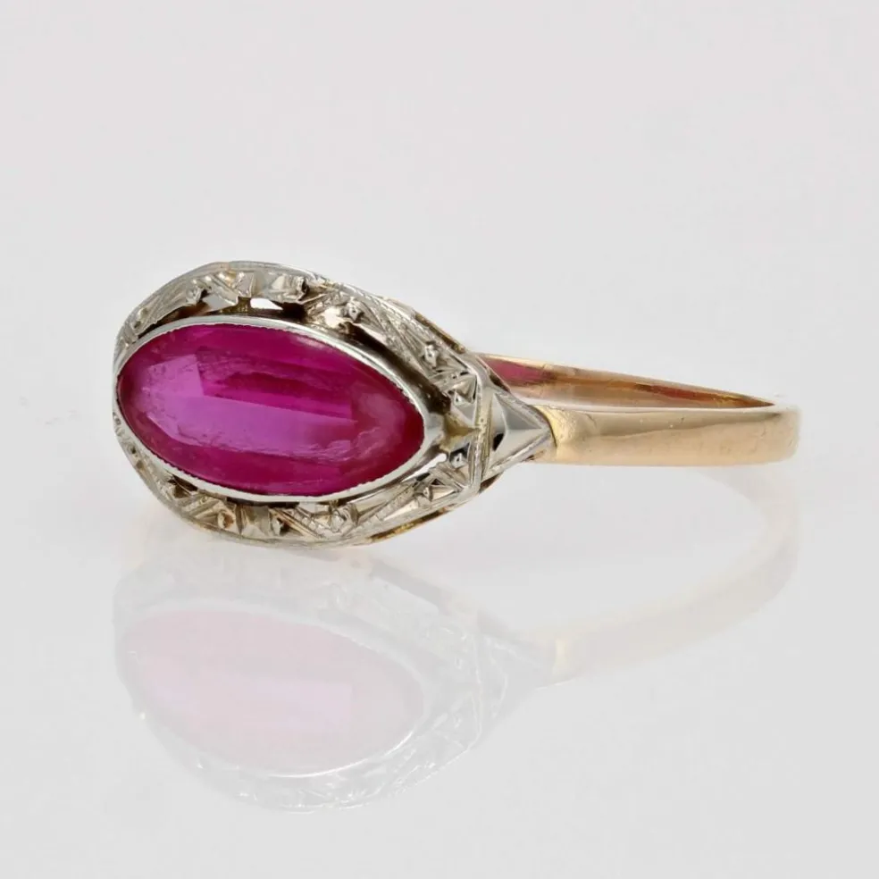 Bague ancienne or et rubis de synthèse