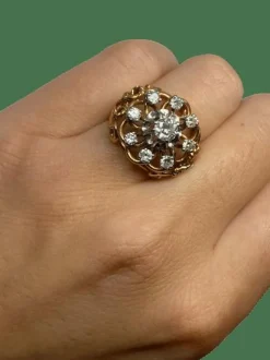 BAGUE ANCIENNE OR JAUNE 9 DIAMANTS