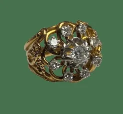 BAGUE ANCIENNE OR JAUNE 9 DIAMANTS