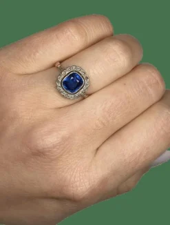 BAGUE ANCIENNE OR JAUNE DIAMANTS SAPHIR
