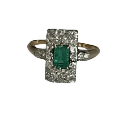 Bague ancienne or jaune émeraude Colombie diamants