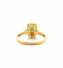 Bague ancienne or jaune émeraude et diamants