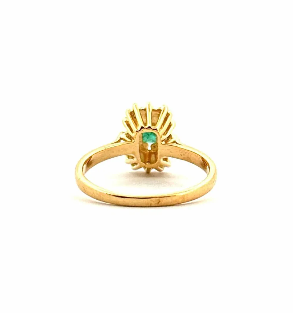 Bague ancienne or jaune émeraude et diamants