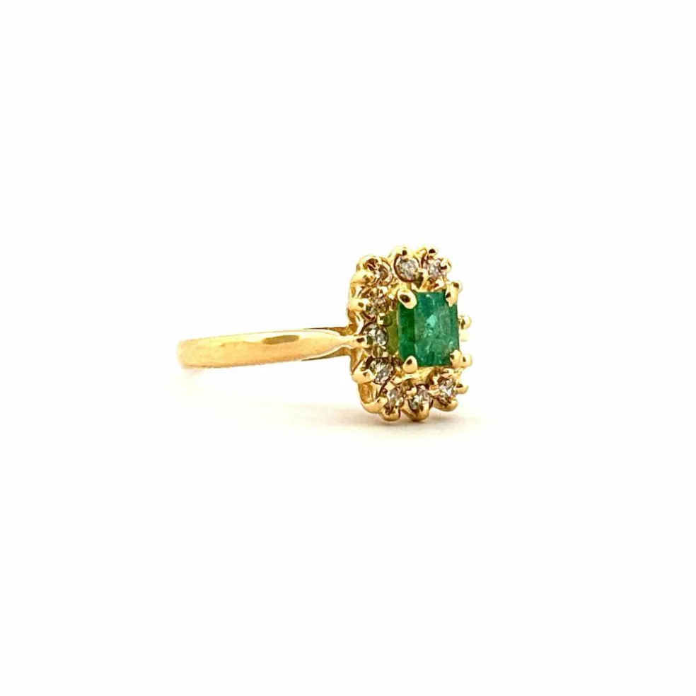 Bague ancienne or jaune émeraude et diamants